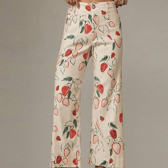 Red Casual Women's Wide Leg Capri Denim Jeans - Picture 3 of 4